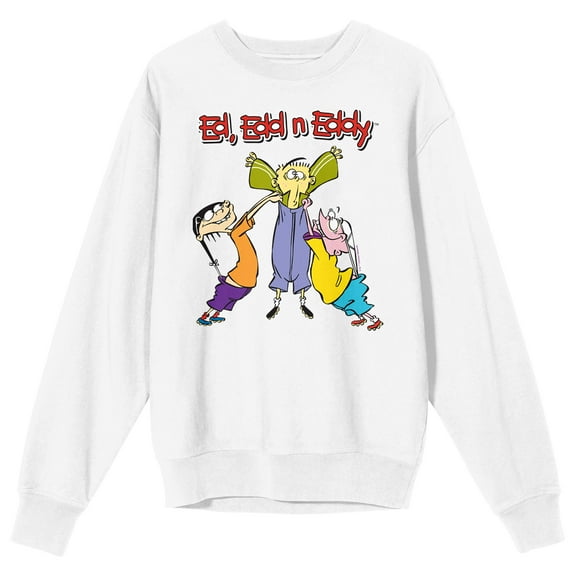 Ed Edd N Eddy Text Logo Crew Neck Long Sleeve White Adult Sweatshirt