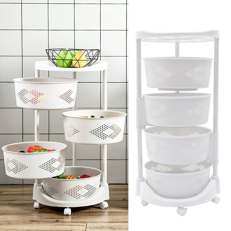 Fruit Snacks Storage Cart Basket Pantry Kitchen Organizer Height Adjustable