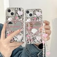 thumbnail image 2 of Cute Pink White Love Heart Star Water Ripple Plating Mirror Lanyard Chain Phone Case Compatible with iPhone Case (Silver,iPhone 13), 2 of 6