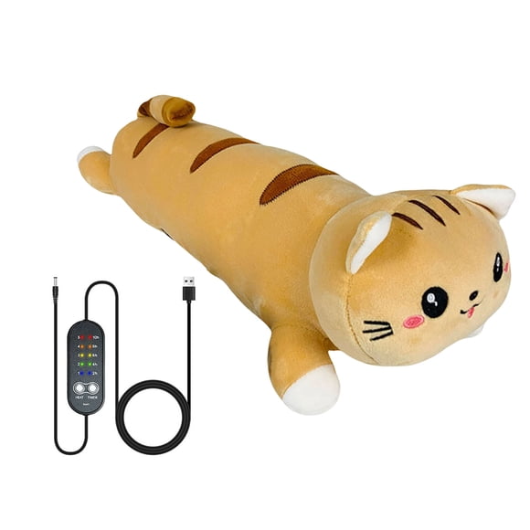 Hydrating USB Heated Cat Plush Toy, 5 TemperatureSettings 19.6 Inches with Levels Heating Pillow with Timer, Soft Warm Compress Cushion for Home, Office, Great Gift for women and kids-A