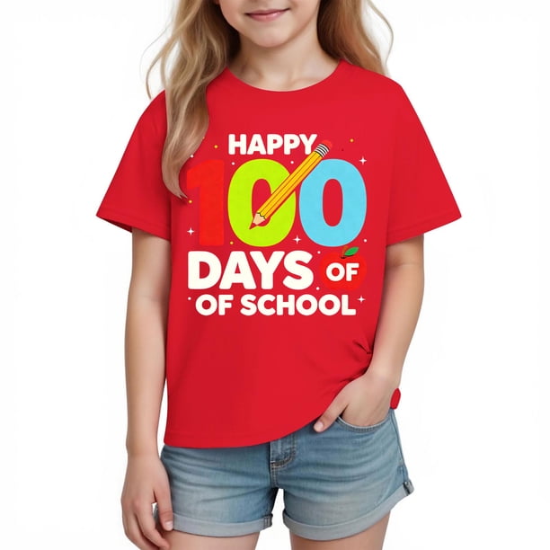 Camiseta de Manga Corta Linda con Impresión Gráfica para la Temporada Escolar de los Niños, Camisetas de Manga Corta de las Niñas