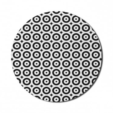 Abstract Mouse Pad for Computers, Minimalist Pattern Repetitive Concentric Circles on Plain Background, Round Non-Slip Thick Rubber Modern Mousepad, 8" Round, White and Charcoal Grey, by Ambesonne