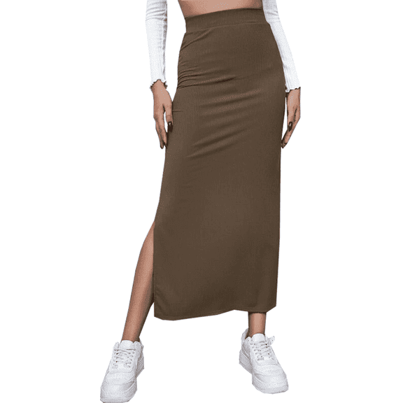 SOMER Skirts For Women Split Ribbed Knit Bodycon Skirt Waisted Side Slit Pencil Long Maxi Skirts
