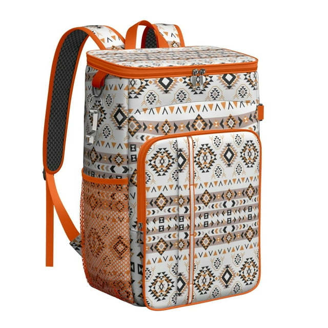 Bohemian Style Cooler Backpack 26 Cans – Waterproof Leakproof Lunch Backpack with Natural Floral Design for Travel, Work, and Outdoor Use