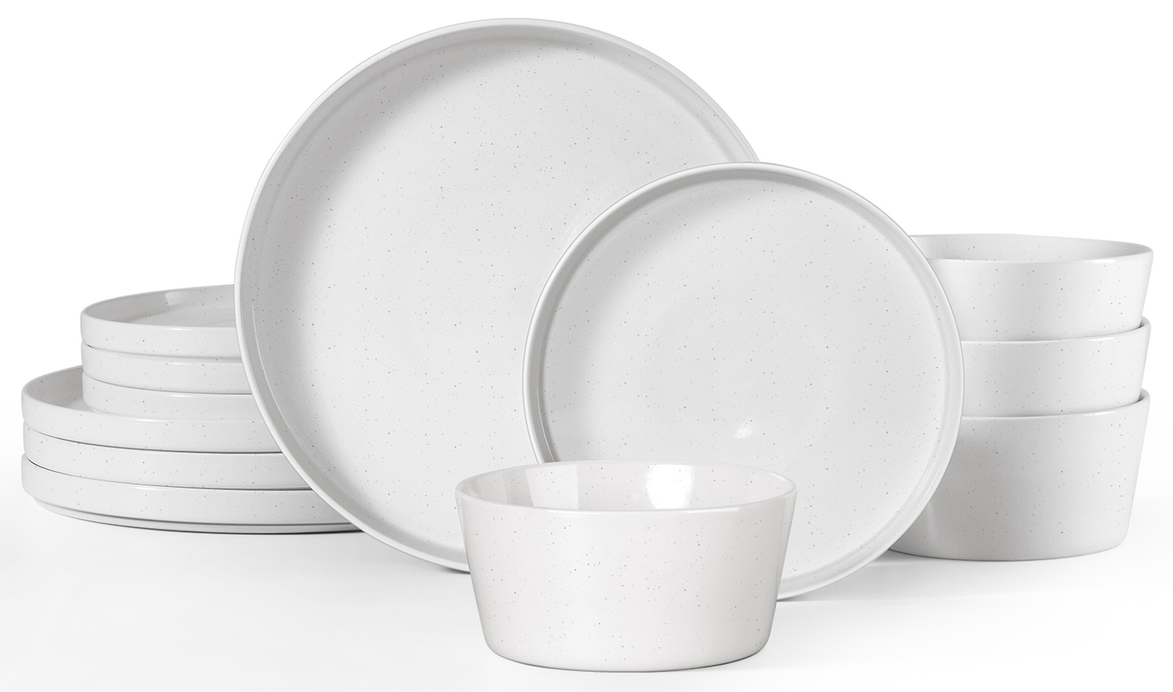 Onader Stoneware Dinnerware Sets, 12 Piece Plates and Bowls Set for 4, Serving Plates and Bowls Dish Sets, Microwave & Dishwasher Safe - Speckled White