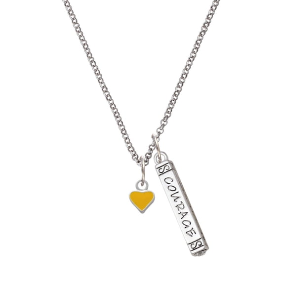 Delight Jewelry Silvertone Mini Two Sided Yellow Heart Silvertone Courage Strength Wisdom Honesty Bar Charm Necklace, 23"