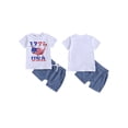 thumbnail image 3 of Aojekbee 4th of July Kids Boys Outfits Letter Flag Stripe Stars Print Short Sleeve T-Shirts Elastic Waist Shorts 2Pcs Clothes Set, 3 of 10