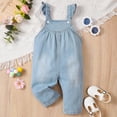 thumbnail image 3 of Kucnuzki Newborn Baby Girl Clothes 9 Months Summer Bodysuit 12 Months Suspender Wide Neck Solid Color Onesies Denim Jumpsuit Sleeveless Bodysuit Blue, 3 of 6
