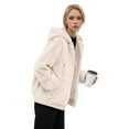 thumbnail image 2 of felwors Women's Sherpa Fleece Jacket - Warm Zip-Up Hooded Winter Coat with Pockets, Fuzzy Fashion Sweatshirt Jacket for Cold Weather Beige, XL, 2 of 5