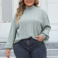 thumbnail image 2 of dGslk Plus Size Womens Long Sleeve Knitted Pullover Sweater Loose Fit Crewneck Ribbed Casual Top for Autumn Winter Fashion Mint Green 3XL, 2 of 4