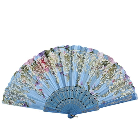

SunHLX Wedding Fan Hot Stamping Glittering Show Props Handheld Floral Folding Fan Party Accessories