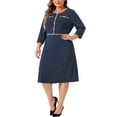 thumbnail image 4 of Agnes Orinda Women's Plus Size Dresses Crew Neck 3/4 Sleeve Vintage Work Cocktail Bodycon Pencil Dress 4X Dark Blue, 4 of 5