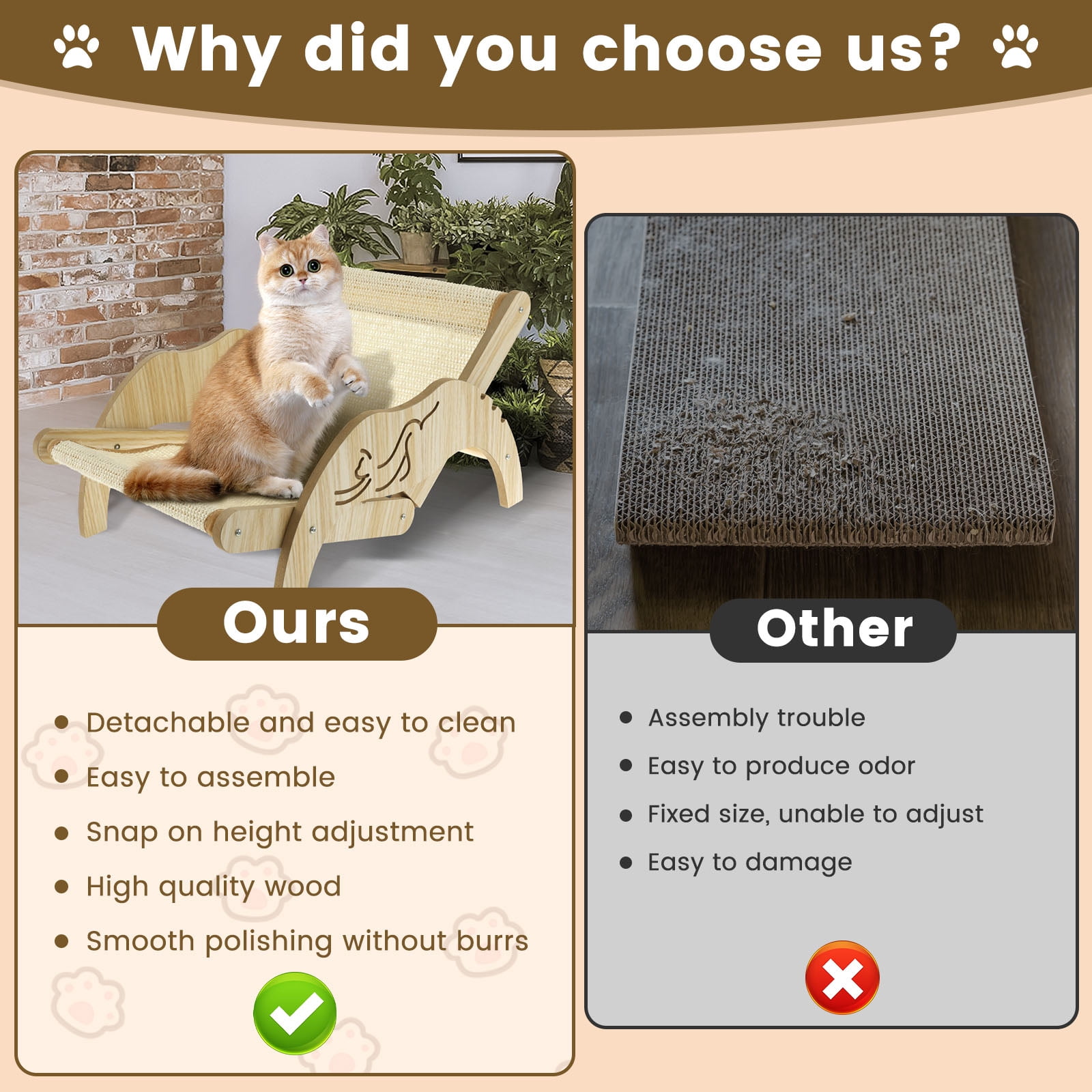 Threns Cat Hammock Bed Wooden Cat Bed Floor Standing Breathable Cat Chair,with Sisal Scratcher,Pet Resting Hammock, Gift for Cats and Small Dogs,15.21" x 13.65" x 11.31"