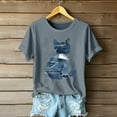 thumbnail image 2 of Sexlip Womens Swimsuit Set Sitting Cat Print Cover Up Design Crew Neck Short Sleeve Casual Silhouette Breathable Fabric for Casual Beach Days Gray L, 2 of 4