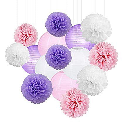Pack of 12 Mixed 8 Tissue Paper Pompom Pom Pom Hanging Flower Balls Garland Wedding Party Decorations 25cm 20cm Baby Pink Shade & 10