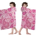thumbnail image 4 of Pink Paisley and Floral Pattern Hooded Bath Towel，60"x35" for Ages 3 To 12 Kids, Quick Dry Lightweight Soft Microfiber Hood Beach Towel Cover Up for Kids, 4 of 7