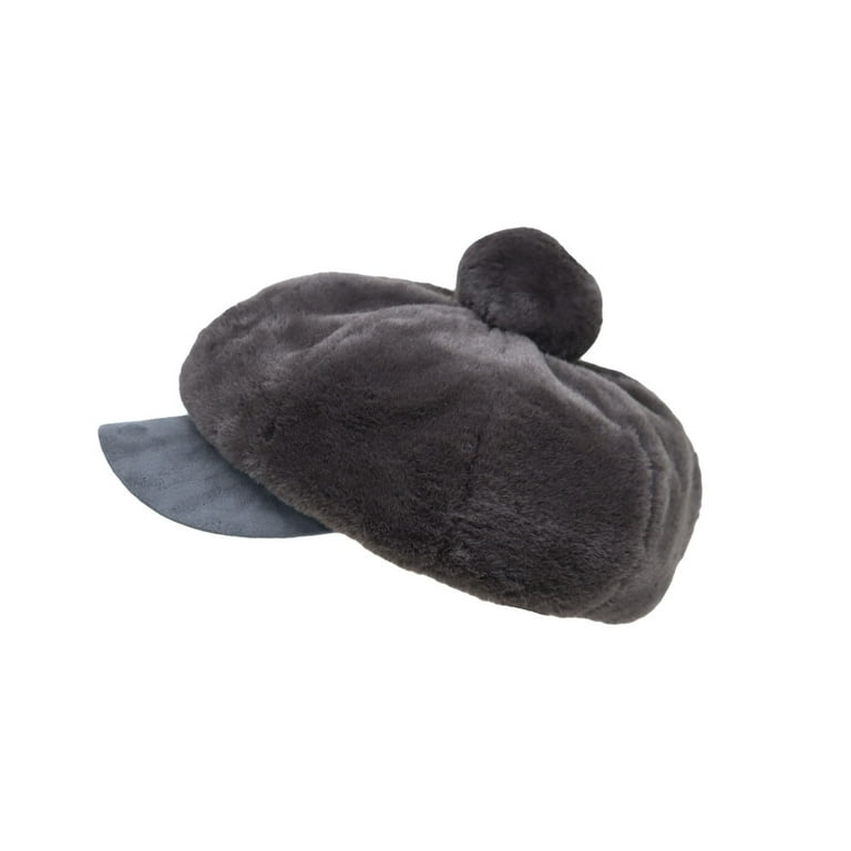 WITHMOONS Winter Fuzzy Pom Fleece Y2K Newsboy Hat Suede Brim