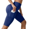 thumbnail image 2 of Women's Textured Yoga Shorts with Side Pockets, High Waist Tummy Control Workout Shorts with Peach Hip Lifting Design, Seamless Fitness Shorts for Women, Comfortable Tight Fit Exercise Shorts Navy, 2 of 7