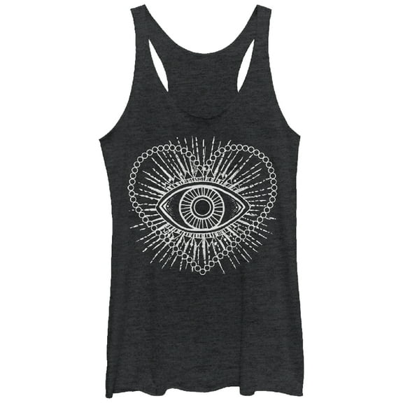 Women's Lost Gods Heart Eye Racerback Tank Top Black Heather X Large