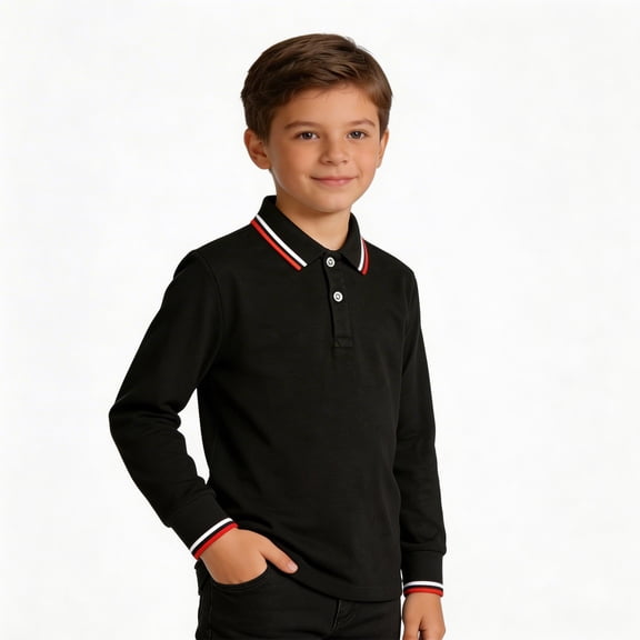 WELOIJEVBE Kids Boys Long Sleeve Polo Shirts Golf Shirt School Uniform Casual Collared V Neck Polo Shirts for Boys 5-6 Years Clothes Boys