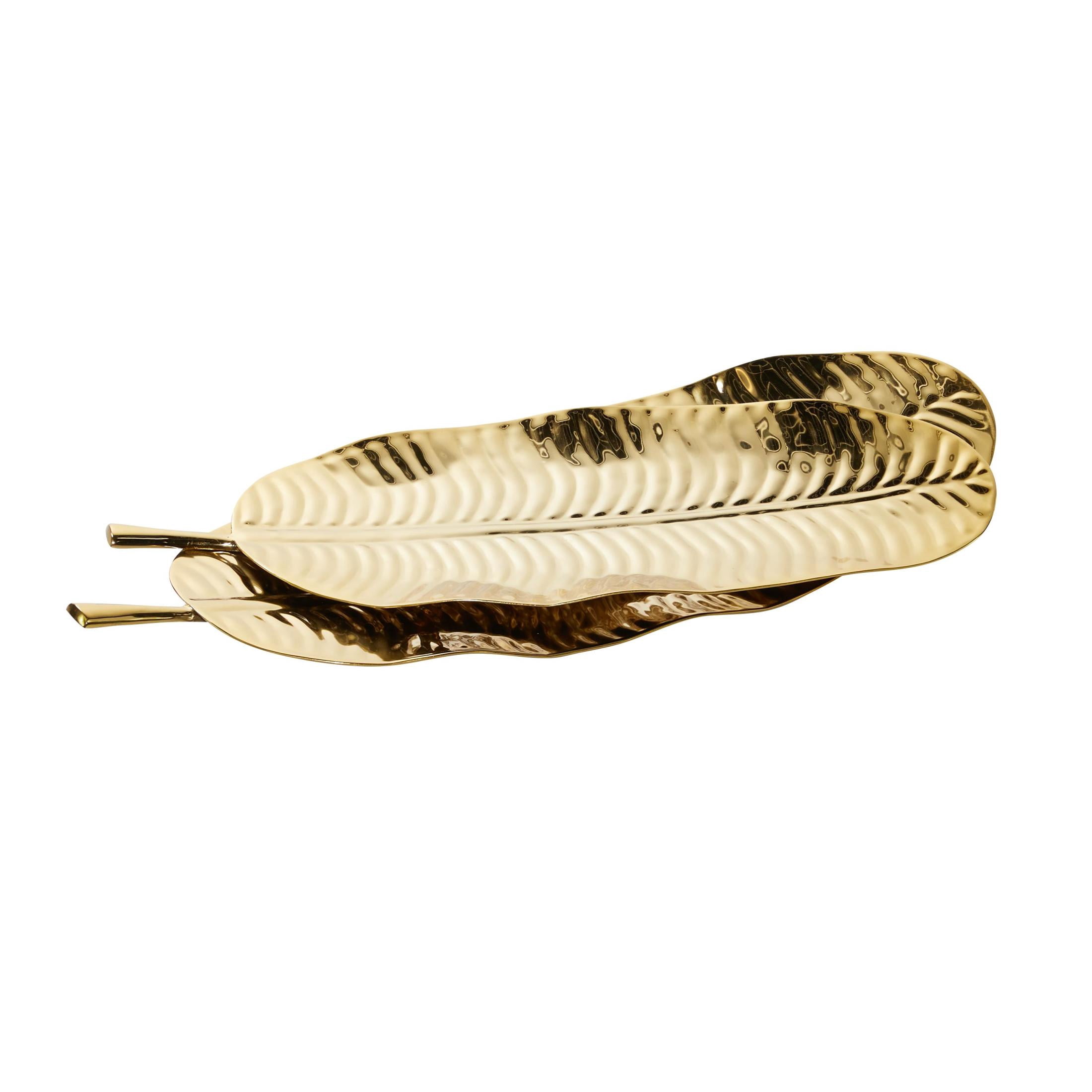 DecMode 25"W, 2"H Gold Metal Leaf Tray, 2-Pieces