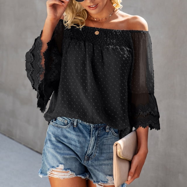 Blusa con hombros descubiertos,Top con hombros descubiertos para mujer, camisa informal para mujer, blusa informal para mujer, apariencia llamativa
