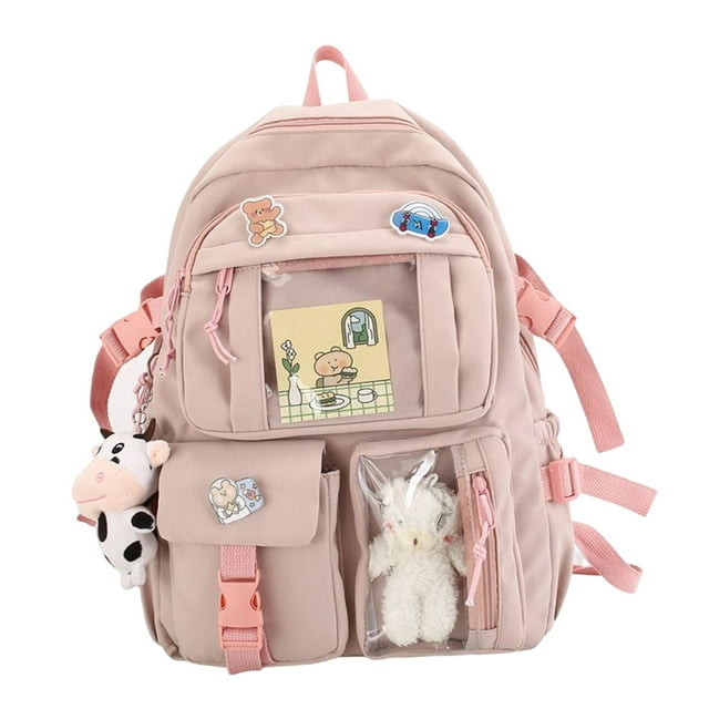 Mochila de dibujos animados para mujer, mochila con bolsillos laterales, regalo impermeable para mujer, mochilas universitarias informales para rosado Yinane lindas mochilas