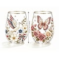 thumbnail image 2 of Patriotic Peace Dove Floral Stemless Glasses, Gold Rim Clear Tumbler Cups, Decorative Drinking Glass for Juice Water Independence Day Home Table Decor, 2 of 2