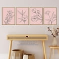 thumbnail image 2 of Pack of 4 Minimalist Wildflower Outline Black on Pastel Pink Simple Floral Unframed Wall Art Living Room Prints Set, 2 of 5
