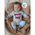 thumbnail image 6 of BemeyourBBs Newborn Baby Valentines Day Outfit Lover Boys Jumpsuit Long Sleeve Crewneck Striped Embroidery Romper Hat Set Spring Clothes, 6 of 9