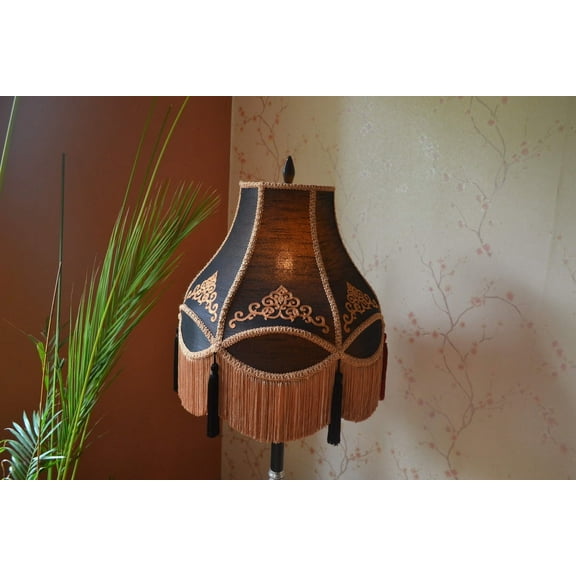 BespokeByNikita Victorian Scallop Black Silk Fringe Lampshade