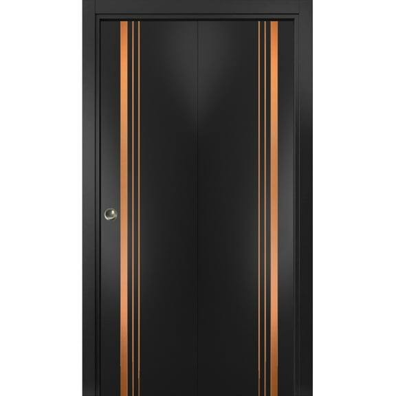 Sliding Closet Bi-fold Doors 36 x 80 inches | Planum 1010 Matte Black with Frosted Glass | Sturdy Tracks Moldings Trims Hardware Set | Wood Solid Bedroom Wardrobe Doors