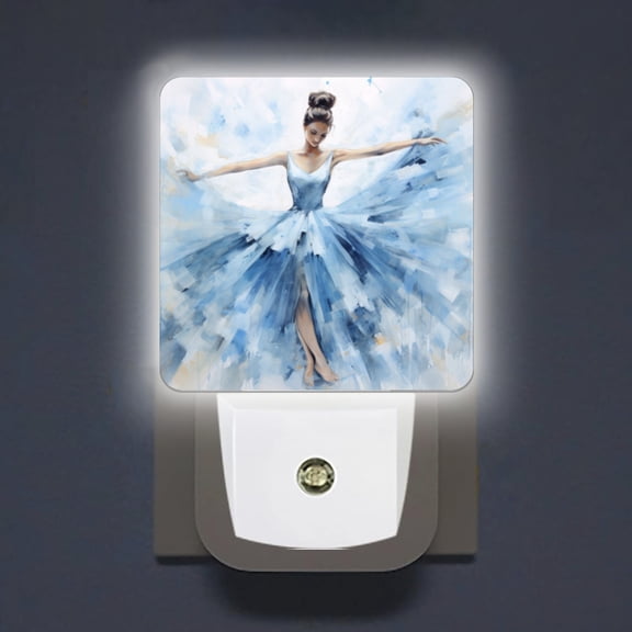 LED Night Lights Lamp with Dusk to Dawn Sensor, Beautiful BallerinIn Blue Dress With Elegant Pose Night Light Plug Into Wall for Kids Room, Bedroom, Bathroom, Kitchen, Hallway