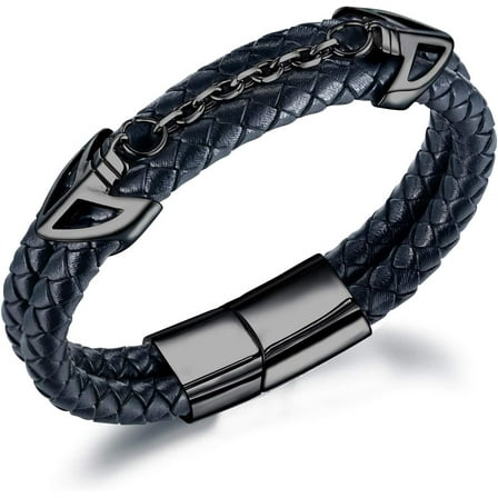 Mens Leather Bracelet with Stainless Steel Clasp Multi-Layer Braided Leather Mens Bracelet