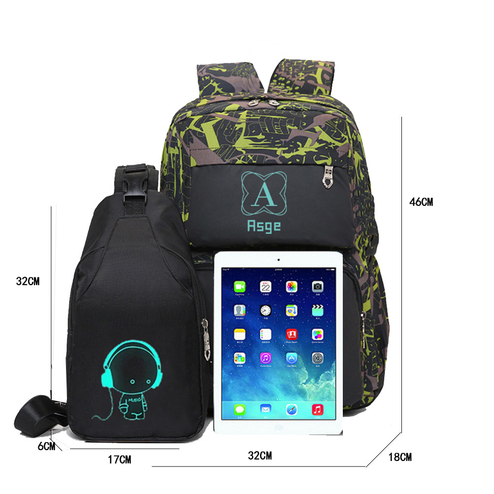Asge boys backpack for kids Luminous camo School Bags for girls Bookbag and Sling Bag Set - image 3 of 8