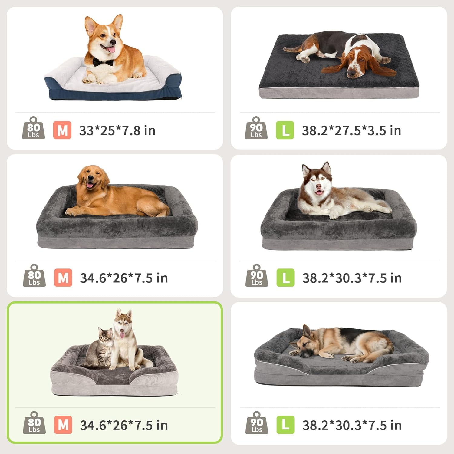 Dog Bed Waterproof Medium/Large Sized XL Foam Pet Beds Removable Washable Cover Dog Sofa Egg Crate Foam Support with Zipper Bottom Bolster Deluxe Plush Mat (34.6x26x7.5in+Grey)