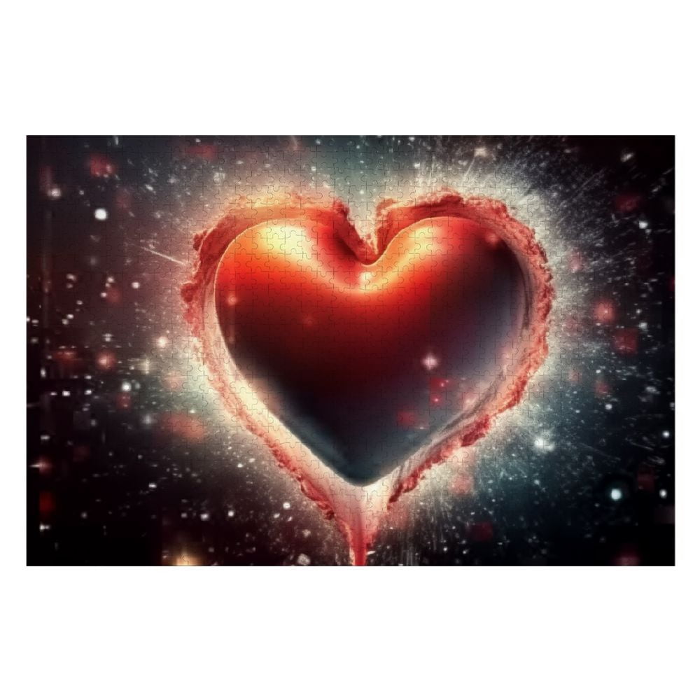 JRXY Heart Shape Star Burst Hologram Wooden Jigsaw Puzzle Gift for Family Friends 1000 PCS