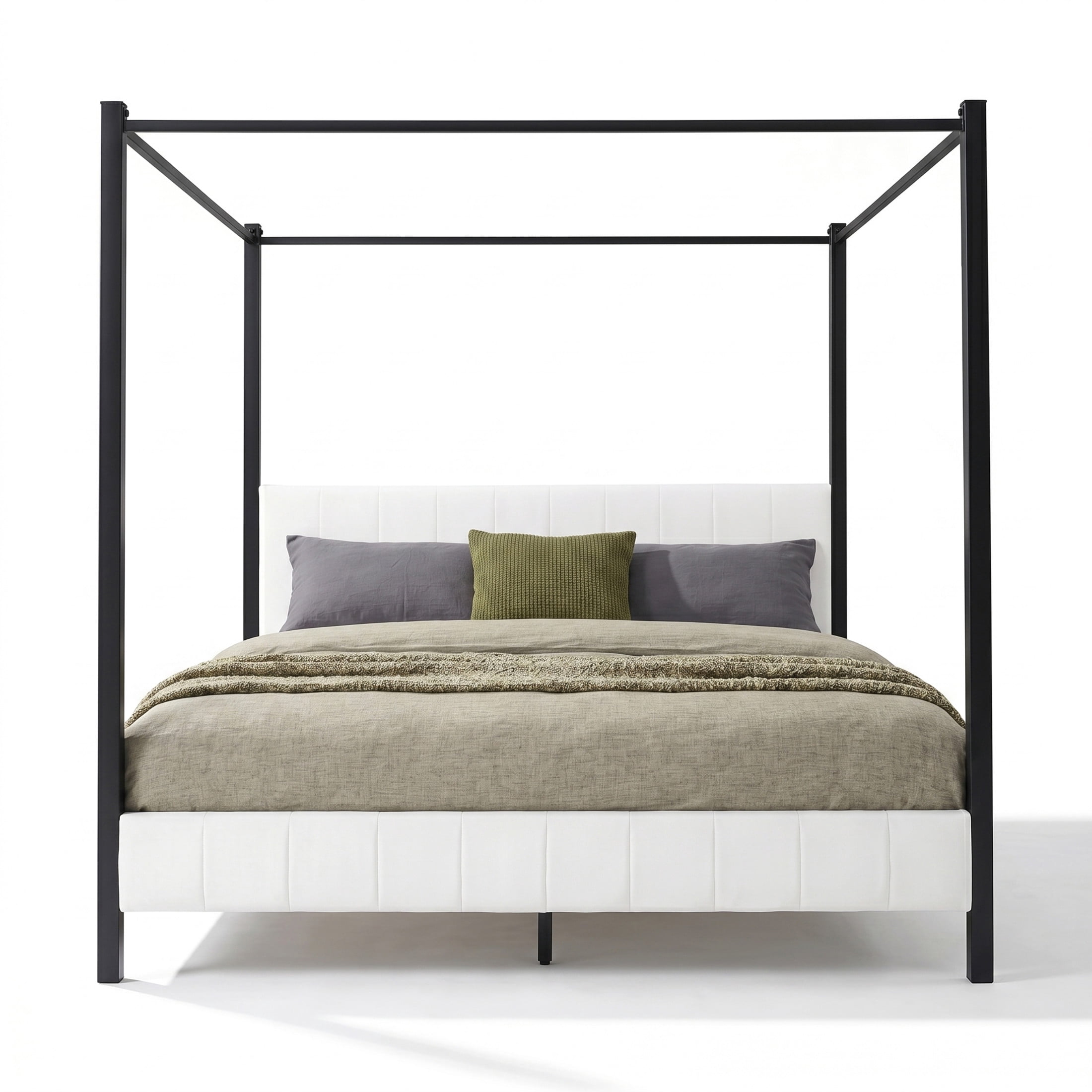 Christopher Knight Home California King Canopy Bed, Metal Frame with Upholstered Headboard & Footboard, White+Black
