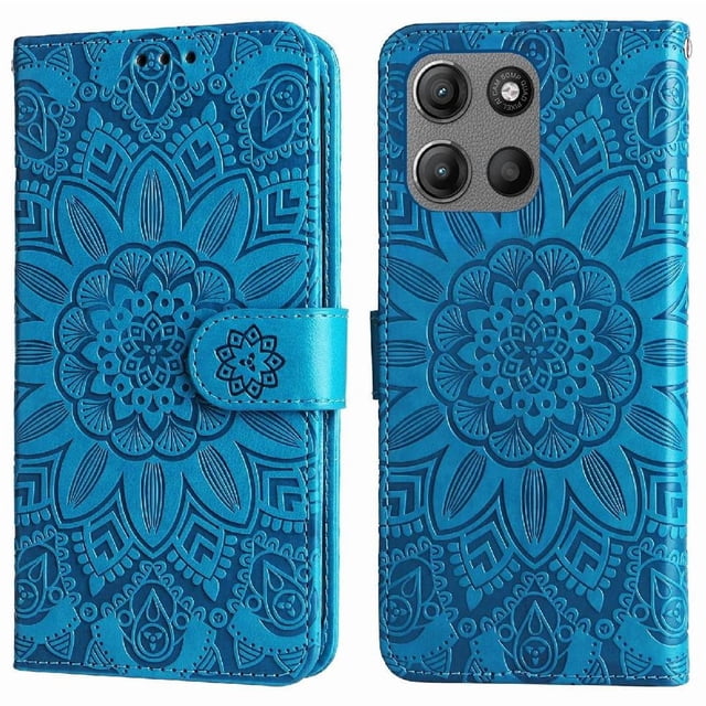 Funda tipo cartera GANGXUN para Motorola Moto G15 , diseño girasol, cuero PU, soporte, cierre magnético, tarjetero