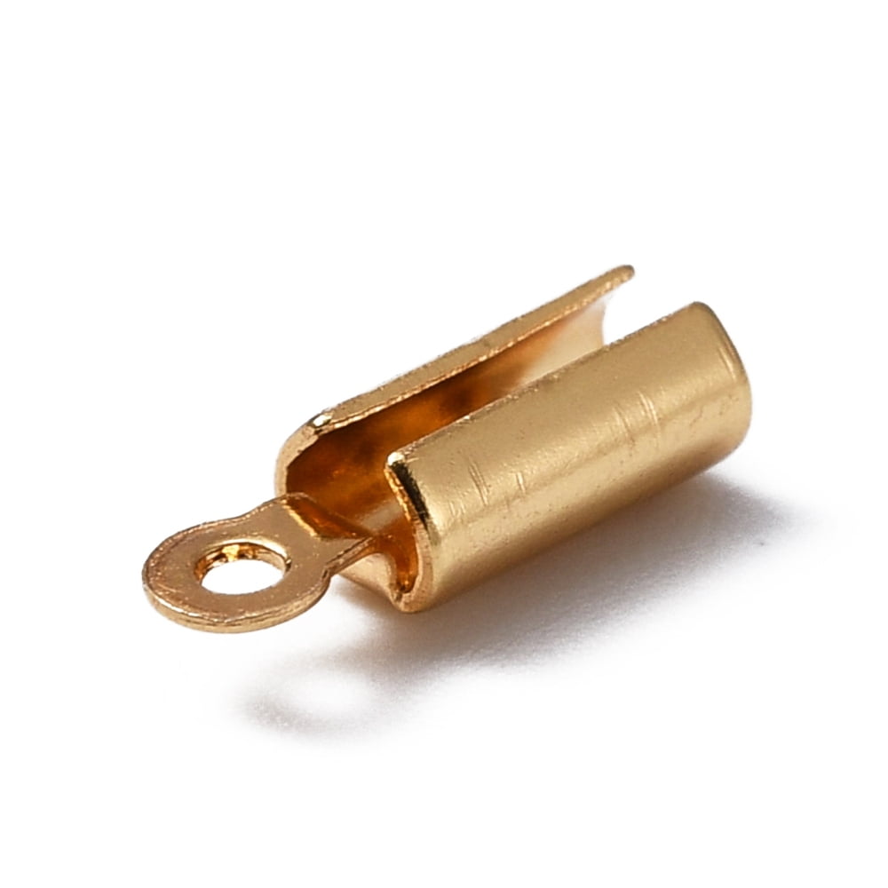 500 pc 316 Surgical Stainless Steel Folding Crimp Ends Real 18K Gold Plated 10x3mm Hole: 0.9mm Inner Diameter: 2.6mm