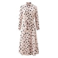 thumbnail image 6 of Conairie Maxi Dresses for Women Dotted Print V Neck Loose Stretch Fashion Long Sleeve Flowy Dress Lightweight Wedding Guest Swing Dress Beige XXL, 6 of 6
