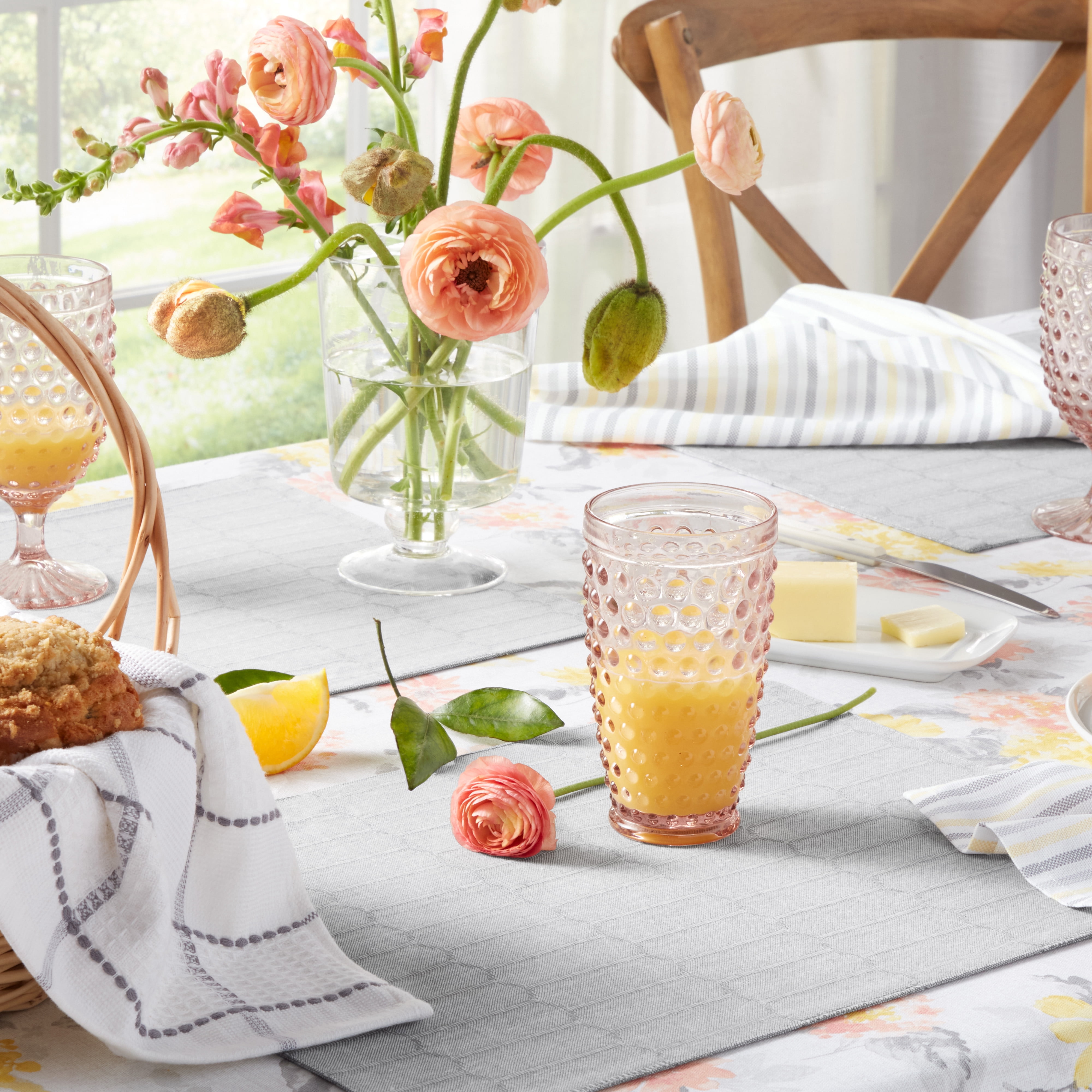 Martha Stewart Daisy Stripe Napkin Set 4-Pack, Grey/Yellow, 19"x19"