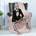 thumbnail image 4 of Indie Soft Flannel Fleece Throw Blanket, Hipster Portrait of Sitting Wild Wolf Glasses Smart Casual Outfit, Cozy Plush for Indoor and Outdoor Use, 50" x 60", Baby Pink Black Burgundy, by Ambesonne, 4 of 5