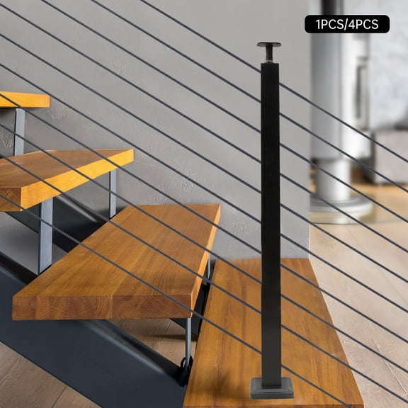 30°-drilled Stair Post Cable Railing Post 36"x2"x2" Adjustable Top Angle Line Post Top Mount Stainless Steel Black Finish Wood Concrete Level Deck