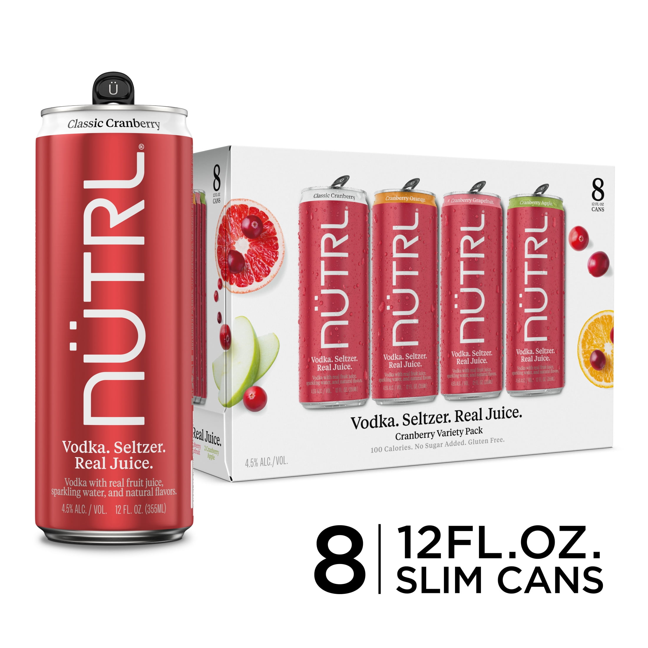 NUTRL Vodka Hard Seltzer, Cranberry Variety 8 pack, 12 fl oz Aluminum Cans, 4.5% ABV, Gluten Free