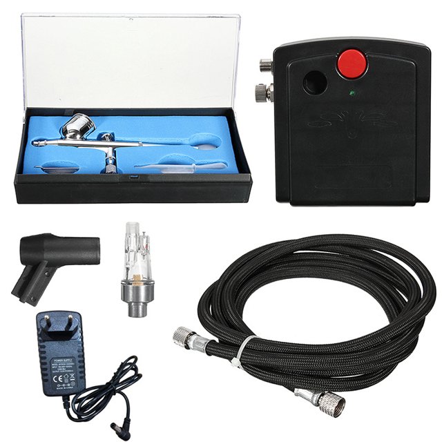 Mini Airbrush Kit, Dual-Action Air Brush Pen Gravity Feed Airbrush for Makeup Art Craft Nails Cake Decorating Modeling Tool with Airbrush Cleaning Set