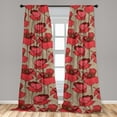 thumbnail image 2 of Poppy Window Curtains, Retro Style Garden Floral Blooming Ornament on Grunge Effect Background Print, Lightweight Decor 2-Panel Set with Rod Pocket, Pair of - 28"x84", Dark Coral and Tan, by Ambesonne, 2 of 3
