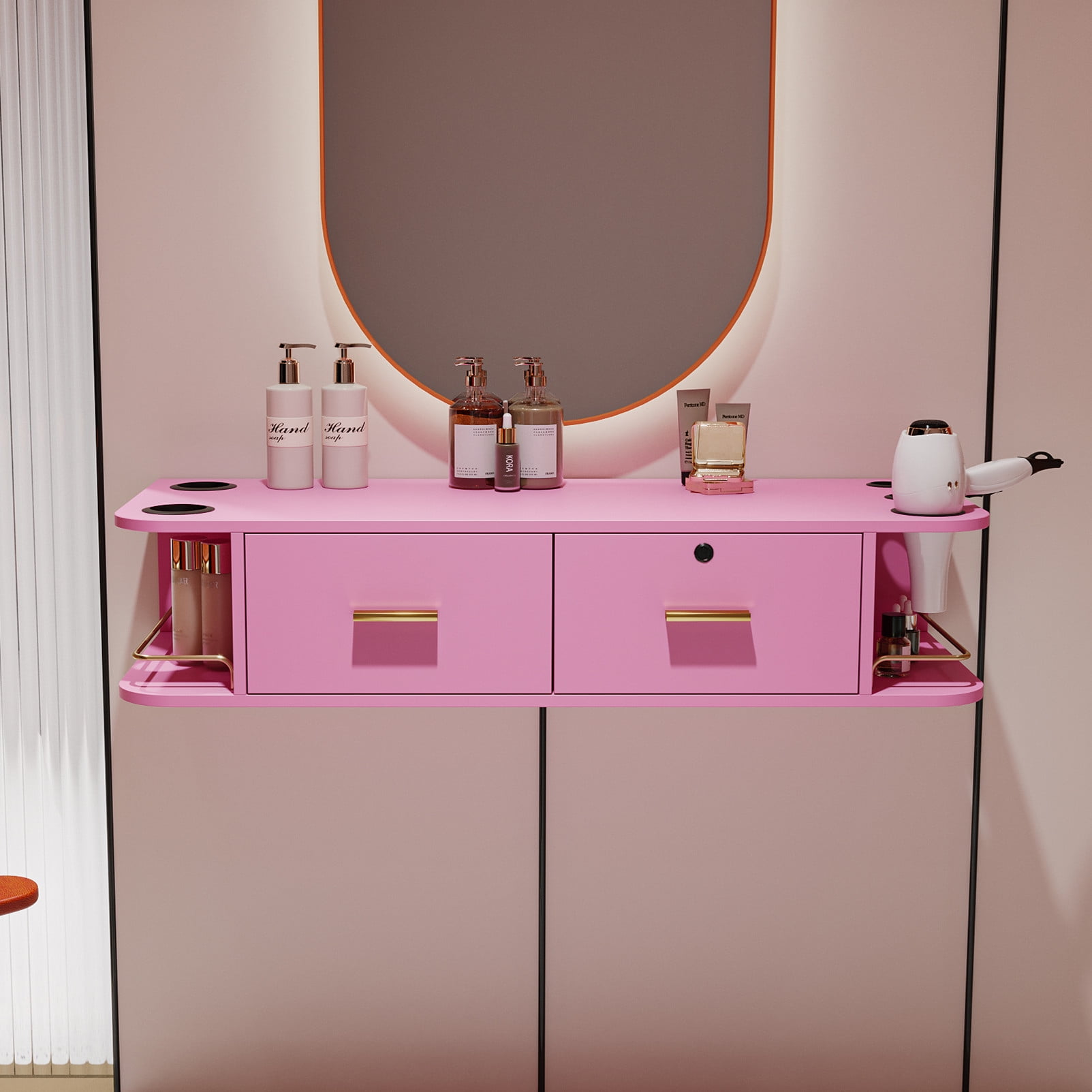 WallMounted Bathroom Modern Locking Dresser Station with 2