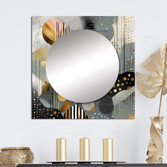 Designart "Marble Abstraction in Soft Colors V" Abstract Marble Square Mirror For Wall Decor - Large Gold Square Printed Wall Mirror Art - Square Modern Mirror - Wall Mounted Square Large Mirror