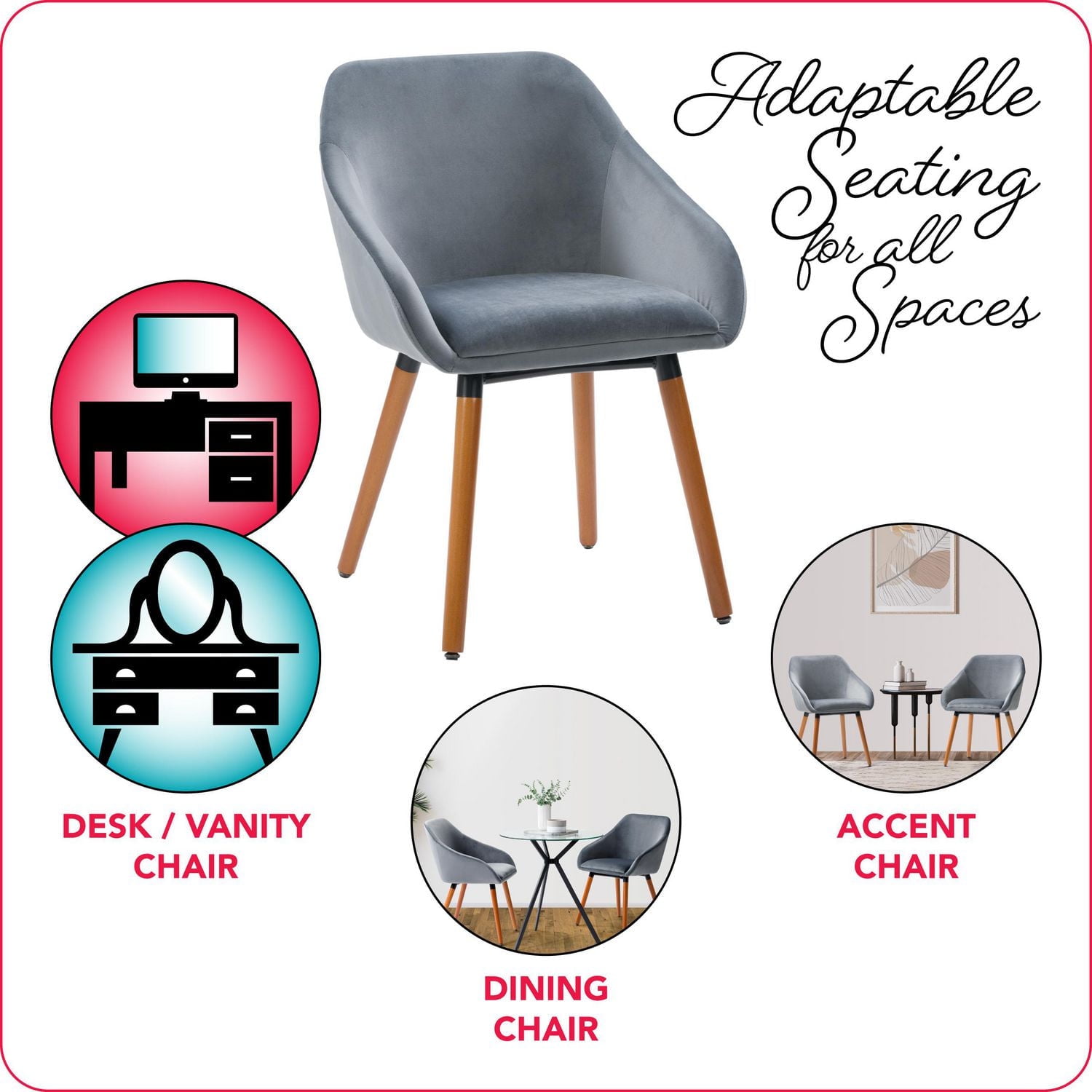 CorLiving Ayla Set of 2 Velvet Upholstered Indoor Side Chairs with Flared Wood Legs